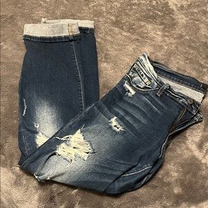 Flying Monkey Low Raise Straight Distressed Blue Jeans